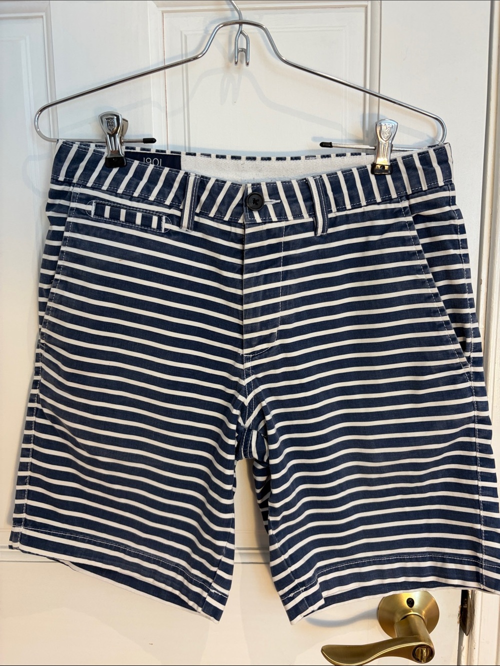 1901 Navy and White Striped Flat-Front Men's Shorts